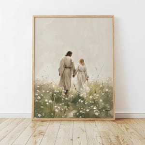 Walk With Me Jesus, Jesus Walking With Woman Wall Art, Modern Christian Art, LDS Painting, Picture of Jesus, Bible Painting, Digital Print