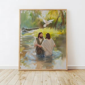 Baptism of Jesus Christ, Jesus and John the Baptist Art, Watercolor Biblical Scenes, Subtle Christian Art, Christmas gift, Digital Download
