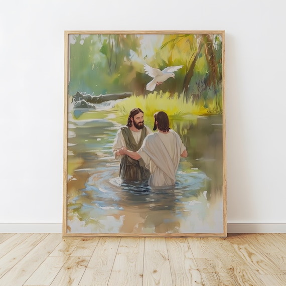 Baptism of Jesus Christ, Jesus and John the Baptist Art, Watercolor Biblical Scenes, Subtle Christian Art, Christmas gift, Digital Download