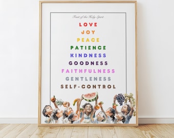 Fruit of the Holy Spirit, Christian Nursery Wall Art, Galatians 5:22-23, Kids Bible Quote, Illustrated Faith, Christian Gifts, Digital Print
