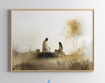 Woman at the Well Art, Samaritan Woman Print, Modern Christian