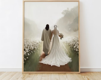 Jesus and Bride Art, Christian Wedding Gift, Spiritual Couple Wall Art, Inspirational Religious Love Décor, Wedding at Cana, Digital Print