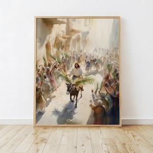 Hosanna! Jesus Riding into Jerusalem, Palm Sunday Holy week Art Print, Jesus Christ Riding on a Donkey, Jesus Artwork, Easter, Digital Print