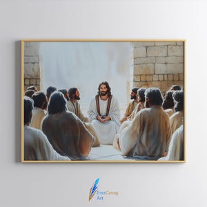 Jesus Christus im Tempel, Jesus Lehrkunst, Jesus Porträt druckbare, Bergpredigt, moderne christliche Wandkunst Geschenk, Digitaldruck
