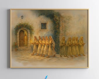 Zehn Jungfrauen Gleichnis, Matthäus 25 Bibelgeschichte, biblisches druckbares, christliches Kunstwerk, Aquarellmalerei, Jesus Wandkunst, Digitaldruck
