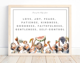 Fruit of the Holy Spirit, Christian Nursery Wall Art, Modern Christian Art Gifts, Galatians 5:22-23, Bible Scripture Quote, Digital Download