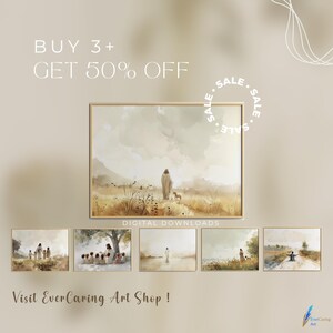 K&ouml;nnte beinhalten: Digitaler Download-Verkauf f&uuml;r christliche Kunstdrucke. Das Bild zeigt f&uuml;nf Aquarellmalereien mit Jesus und Kindern. Kaufen Sie 3+ Drucke und erhalten Sie 50% Rabatt. Besuchen Sie den EverCaring Art Shop.