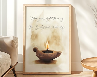 Gas lamp parable art, Christian wall decor, 10 virgins print, Jesus teaching art, Bridegroom is coming scripture artwork, Digital Download