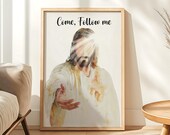 Jesus Christ Come Follow Me Art, Jesus Watercolor Painting Portrait, Christian Modern Artwork Print, LDS Wall Art Decor, Digital Download