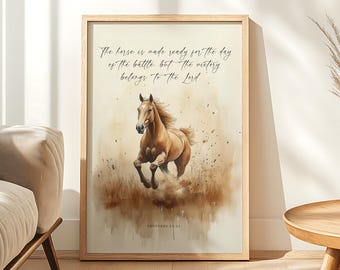 Proverbs 21:31, Horse Scripture Artwork, Christian Battle Verse, Faith Inspirational Art, Bible Decor, Watercolor Art, Digital Download