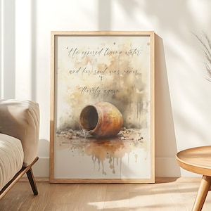 Vrouw bij de bron, schriftposter artwork print, Samaritaanse vrouw kunst, Jezus kunst, aquarel moderne christelijke bijbel artwork, digitale print