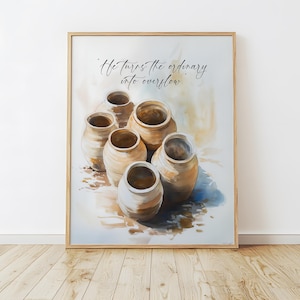 Jesus Turn Water to Wine print, Wedding at Cana, Christian digital decor, miracle 6 jars scripture, ordinary to overflow artwork, Faith Art