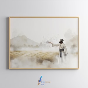 Parable of the Sower, Mathew 13, Modern Christian Art Print, Jesus Water Color Painting, Jesus Parable Biblical Wall Art, Digital Download