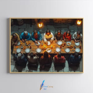 Das letzte Abendmahl, digitale Kunst Druck, Top Ansicht Biblische Szene Kunst, Landschaft christliche Kunst, Jesus und seine Anhänger Gemälde, digitaler Download