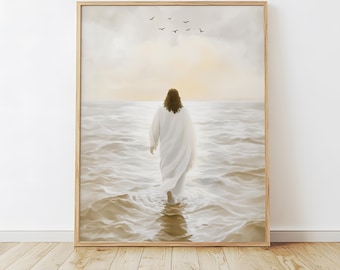 Jesus Walking on Water, Jesus Portrait Painting, Picture of Jesus Christ, Christian Artwork, Bible Verse Wall Art, LDS Art, Christian Prints