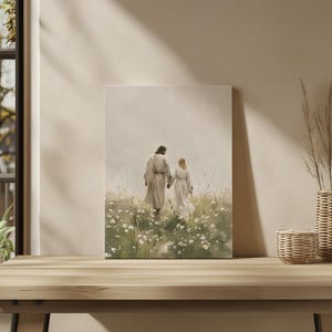 Walk With Me Jesus, Jezus spacerujący z kobietą Sztuka ścienna, Nowoczesna sztuka chrześcijańska, Malarstwo LDS, Obraz Jezusa, Malarstwo biblijne, Wydruk cyfrowy zdjęcie 8