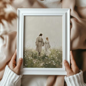 Walk With Me Jesus, Jezus spacerujący z kobietą Sztuka ścienna, Nowoczesna sztuka chrześcijańska, Malarstwo LDS, Obraz Jezusa, Malarstwo biblijne, Wydruk cyfrowy zdjęcie 6