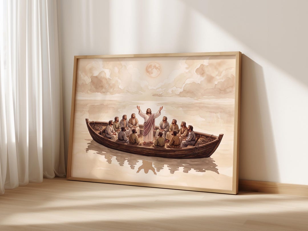 Jesus Calms the Storm Landscape, Boat With Disciples on Water, Biblical ...