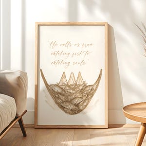 Catching Souls Fishers of Men Wall Art, Christian Fishing Net Quote Printable, Bible Verse Disciple Call Artwork Digital Download