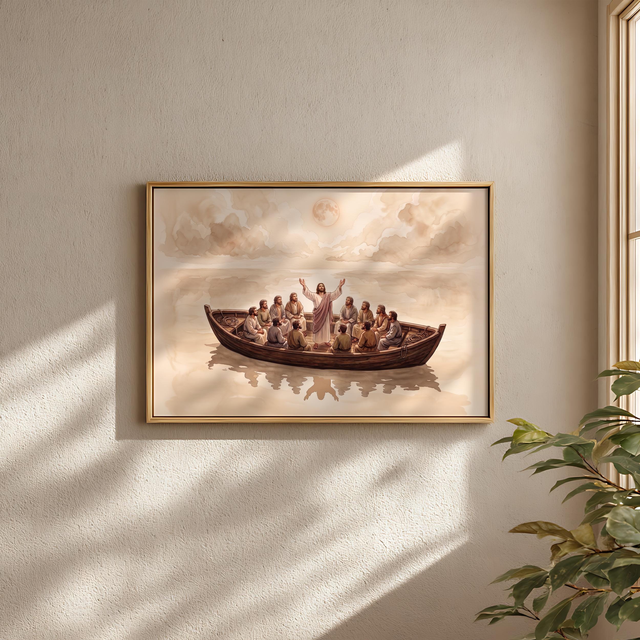 Jesus Calms the Storm Landscape, Boat With Disciples on Water, Biblical ...