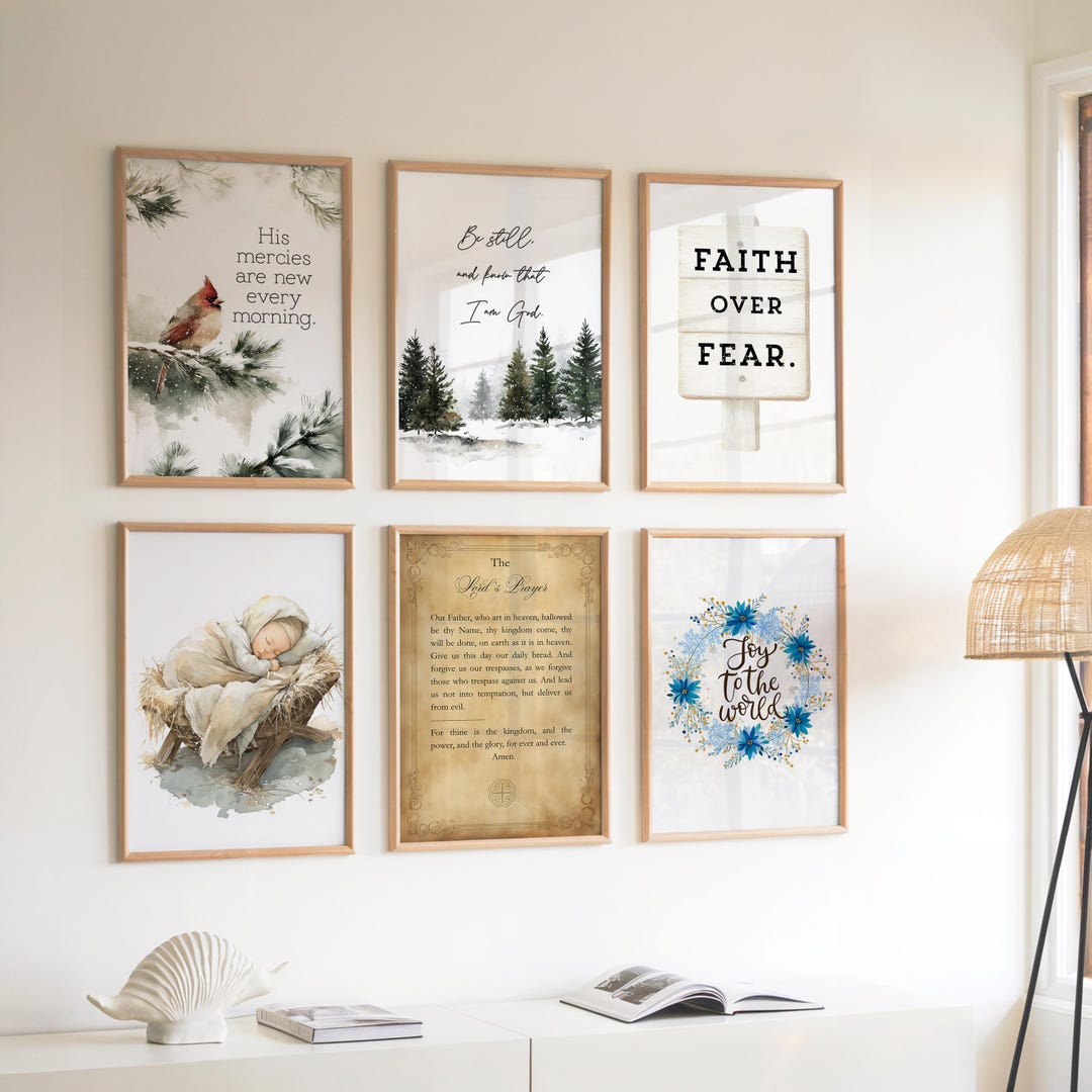 6 Set Winter Christmas Christian Wall Art, Bible Verse Prints, Faith ...