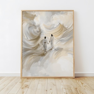 Arte da fé, Pedro e Jesus andam sobre as águas, Arte de Jesus, Arte abstrata cristã, Arte religiosa, Decoração moderna cristã, Arte das escrituras para impressão