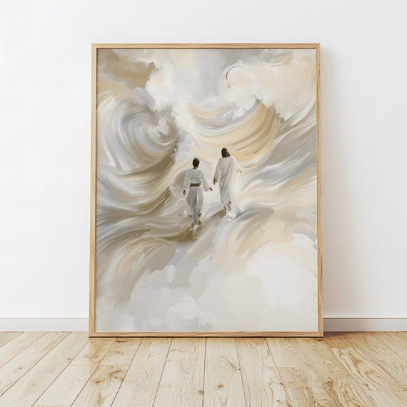 Faith Art, Peter and Jesus Walks on Water, Jesus Art, Christian Abstract Art, Religious Art, Christian Modern Decor, Scripture Art Printable