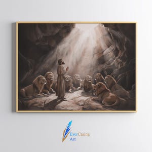 Daniel and the Lions Den, Old Testament, Divine Protection, Prophet’s Faith, Daniel in the Lions Den, Jesus Christ Wall Art, Digital Print