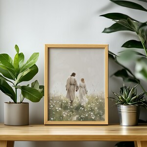 Walk With Me Jesus, Jezus spacerujący z kobietą Sztuka ścienna, Nowoczesna sztuka chrześcijańska, Malarstwo LDS, Obraz Jezusa, Malarstwo biblijne, Wydruk cyfrowy zdjęcie 3