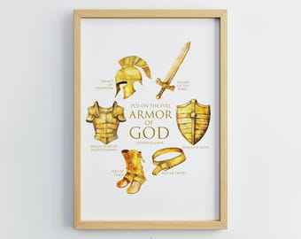 Armor of God Wall Art Digital Print, Gold, Ephesians 6:13-17, Bible Print, Jesus Art, Bible Poster, Bible Verse Print, Shield of Faith Art