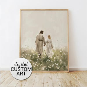 Custom Art, Walk With Me Jesus, Jesus Walking With Woman Wall Art, Modern Christian Art, LDS Painting, Picture of Jesus, Digital Print