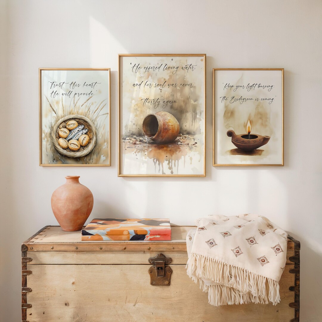 Set of 3 Scripture Wall Art Prints, Christian Bible Verse Decor, Jesus ...