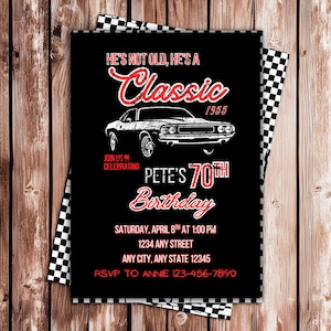 Editable Vintage Car Invitation, Classic Car Party Theme, Muscle Car Birthday Invitation, Any Age, He’s Not Old He’s a Classic
