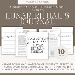 Moon Journal, Moon Manifestation, Moon Calendar Journal Manifesting kit, GRIMOIRe Pages Printable Planner with Moon Phases, Halloween Ritual