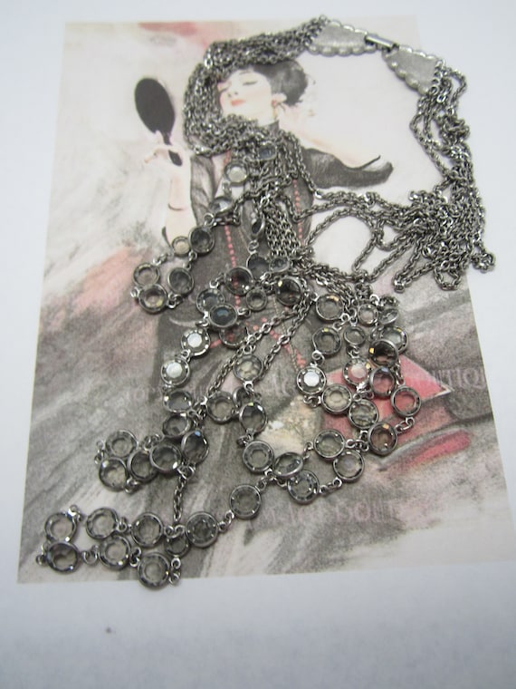 Vintage Goldette Multi Strand Necklace, Gray, Cry… - image 5