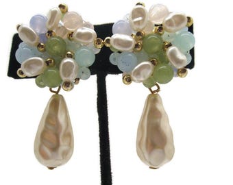 Boucles D'oreilles Clip Vintage Années 40-60 - Rondes Nacrées - Sans Marque - Occasion