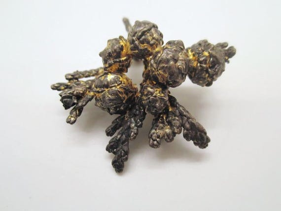Vintage Eggert Flora Danica Denmark Botanical Brooch, Sterling Silver with Gold Gilt.