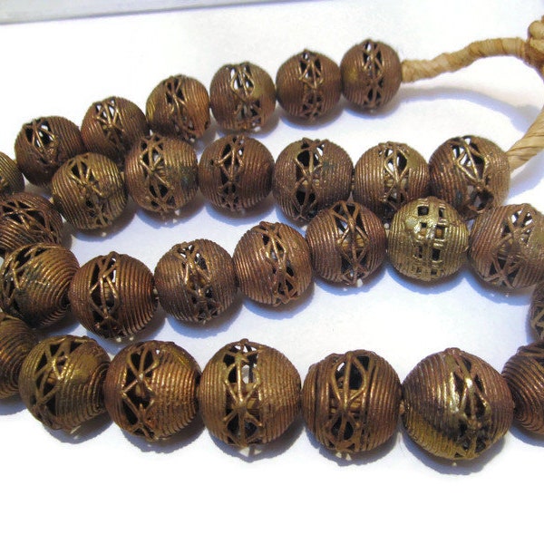 Vintage Ghana Trade Beads, Bronze Filigree Caged Beads Lost Wax-Hard to find and Rare.