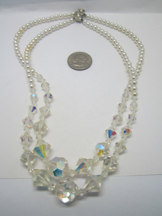 Swarovski aurora borealis and faux pearls necklace