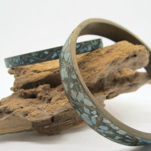 Turquoise Inlaid East Indian Brass Chip Bracelets Rare
