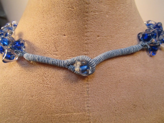 Vintage Handmade Boho Blue Beaded Macrame Necklac… - image 3