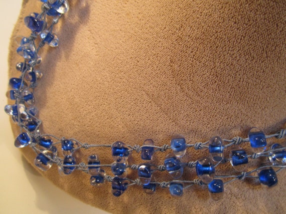 Vintage Handmade Boho Blue Beaded Macrame Necklac… - image 2