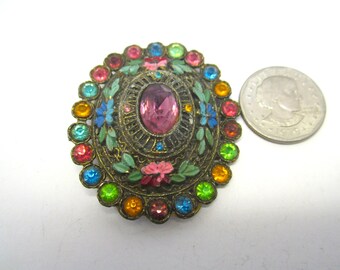 Vintage Little Nemo pastel crystal and cabochon signed brooch