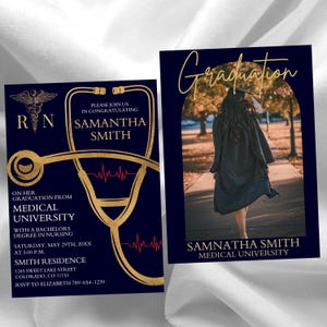 Navy Nursing Graduation Invitation with Photo (Digital Download)