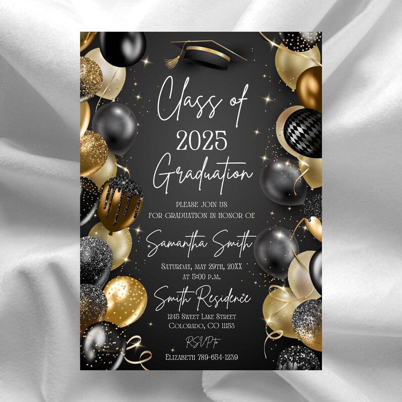 Black and Gold Graduation Invitation Template (digital Download) - Etsy