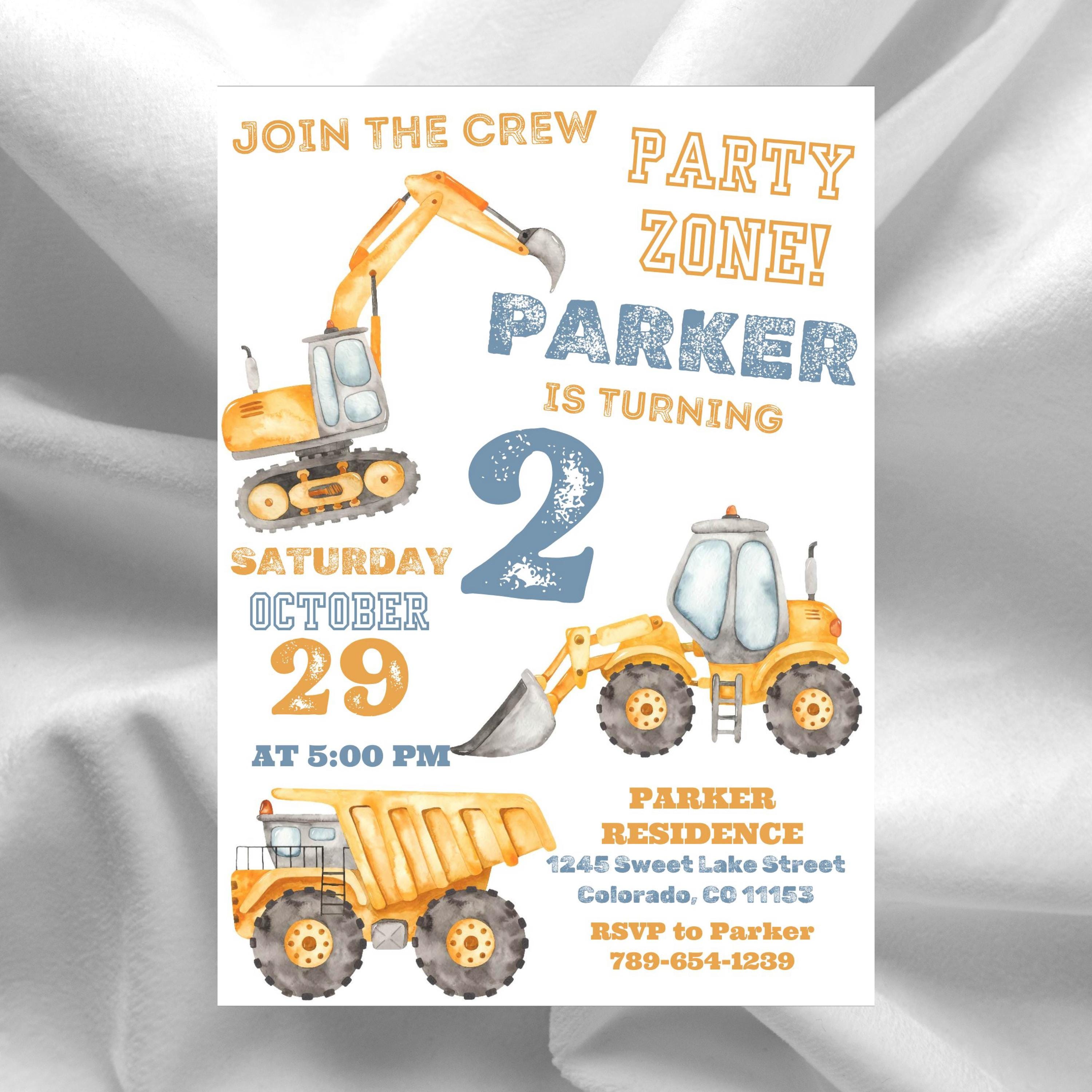 Construction 2nd Birthday Invitation: Dump Truck Party (Digital Download)