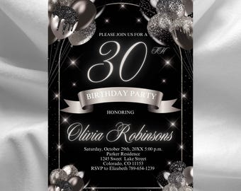 Badge 30e Anniversaire Noir Et Argent Glitz - 7,5 Cm - Unique Party - Accessoire De Fête Scintillant