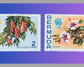 Antique Stamps - 1970 Bermuda Scott #256 & #260 MNH QEII Flowers Flora Stamp Pair Botanical Collectible Postage Stamps