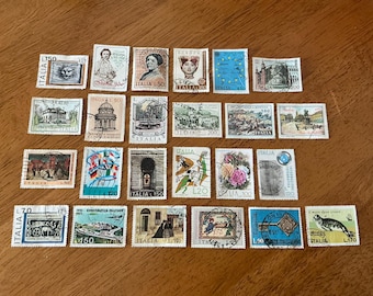 24 - Sellos antiguos - Sellos italianos - Sellos cancelados - Materiales para diarios - Efímeros vintage - Sellos vintage USADOS