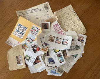 100 - Antique Stamps - Stamps From Around The World - Canceled Stamps - Envelope Fragment - Vintage Ephemera - Vintage USED Stamps